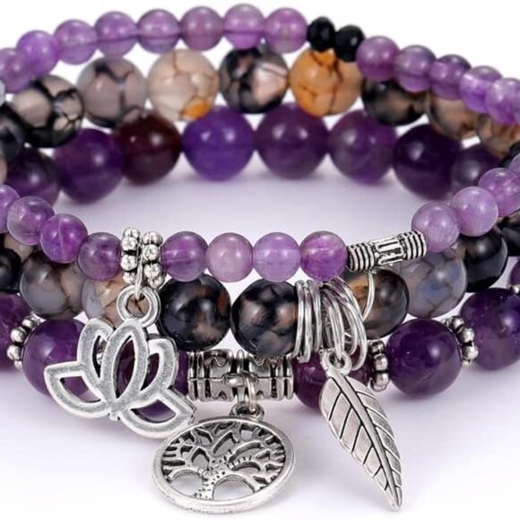 Tree of Life Yoga Healing Stone Bracelets,Multilayer Lotus Chakra Stone Reiki Br - Picture 1 of 5